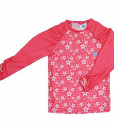 Plážové UV triko - Růžové květy, dlouhý rukáv